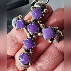 Sterling Silver Cross Pentant W/ Purple Stones